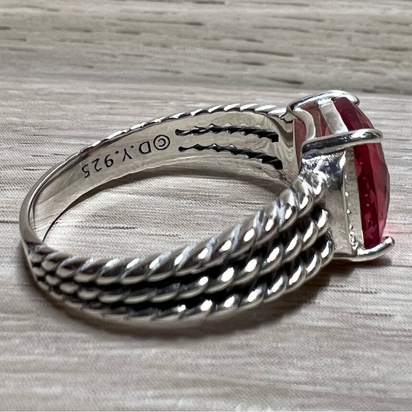 David Yurman Sterling Silver Petite Wheaton 10x8mm Pink Tourmaline/Diamond Ring - Picture 4 of 8